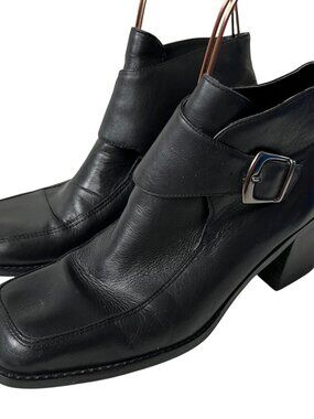 Vintage 90s Bruno Valenti ankle boots squared moc toe monk strap buckle size 8.5